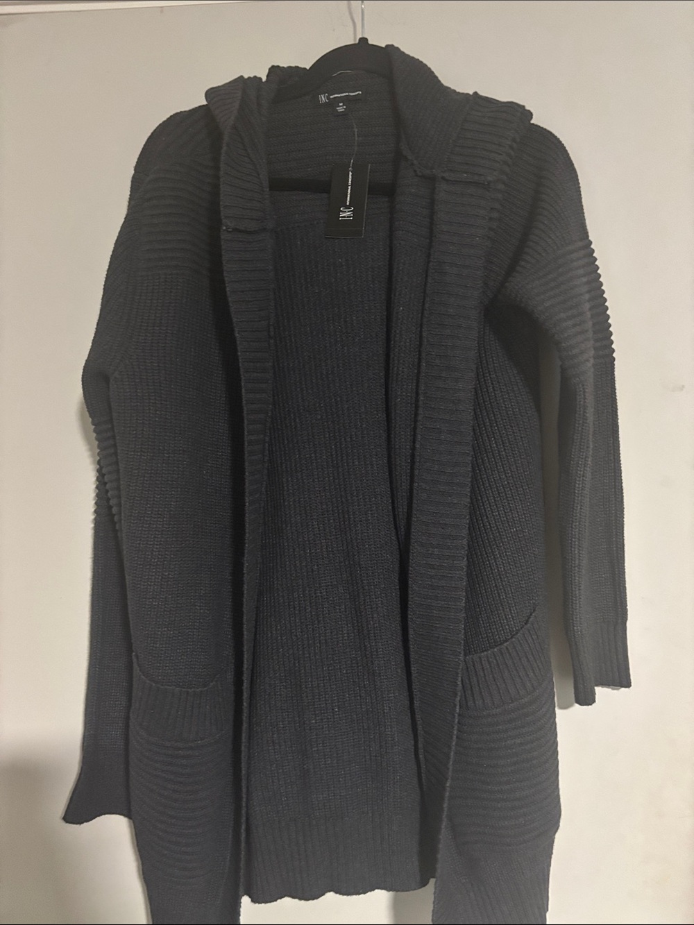 NWT INC Black Hooded Ribbed Open-Front Cardigan